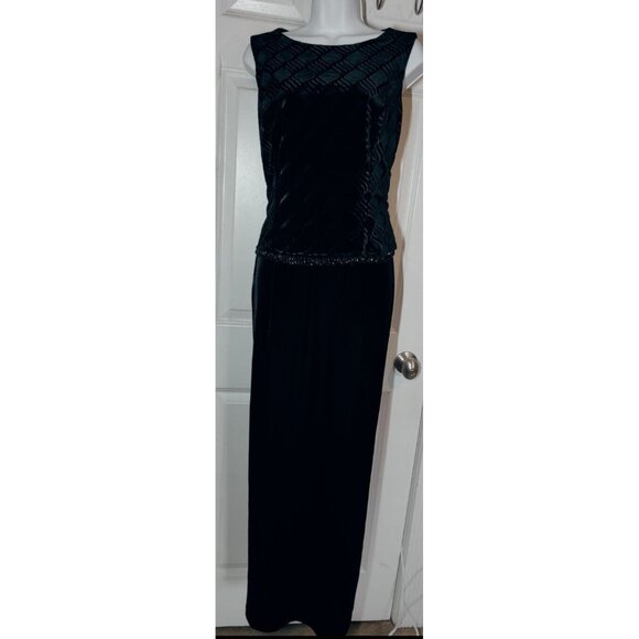 Scott McClintock Black Beaded Velour Sleeveless Maxi Dress W Back Slit 12 - Picture 2 of 8